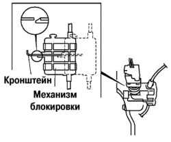 Фиксация крюка механизма блокировки в отверстии кронштейна